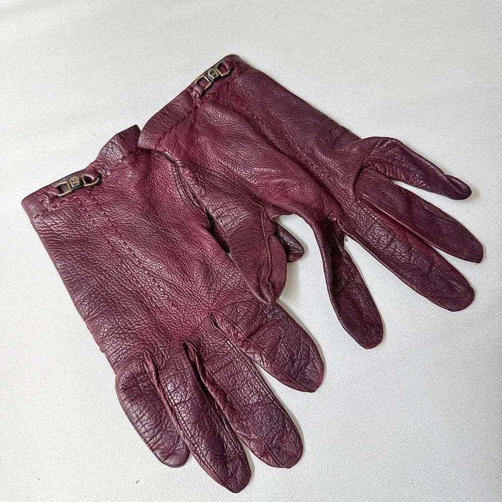Vintage 90s burgundy genuine leather gloves
